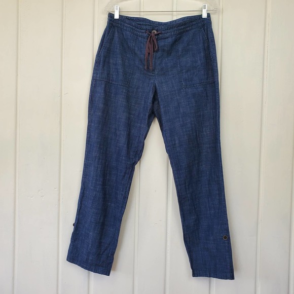 Talbots Signature Mid Rise Chambray Drawstring Roll Up Cuff Ankle Pants Womens 8 - Picture 2 of 9